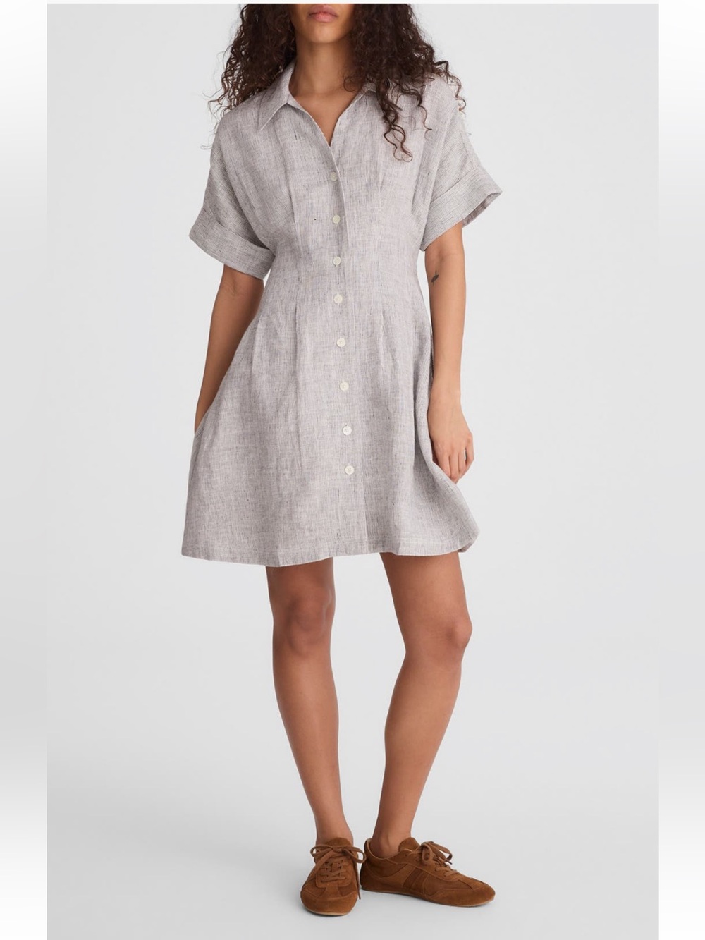 MADEWELL Pleated Linen Mini Shirtdress